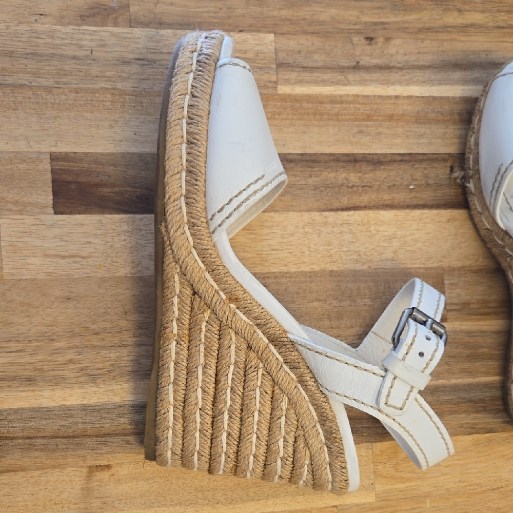 Prada Cream Espadrille Wedge Sandals